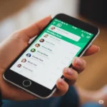 Mão segurando smartphone com a nova função de recado temporário do WhatsApp na tela.