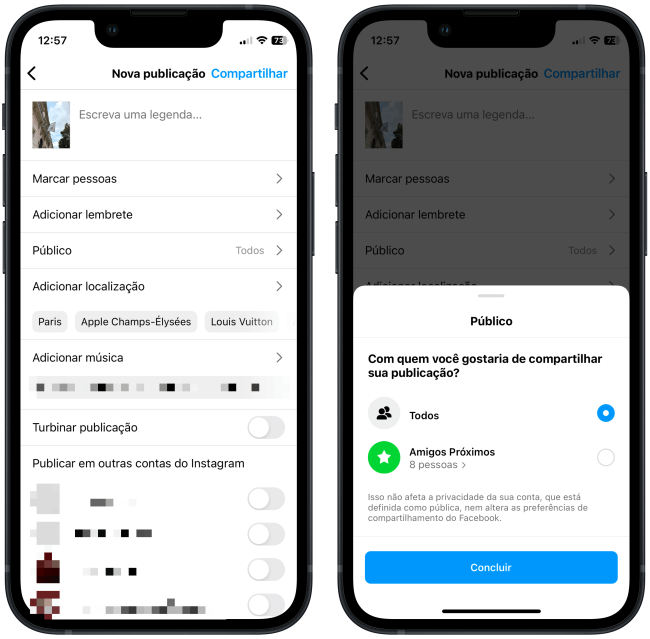 Publicação para Melhores Amigos no feed